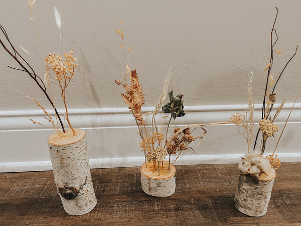 birch log bud vases