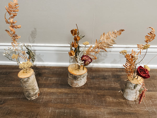 birch log bud vases